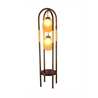 Imagem de Luminária de chão Candeeiro de pé vintage com sombra vidro e ferro, candeeiro base esculpida, sala estar, quarto, cabeceira, luz ambiente