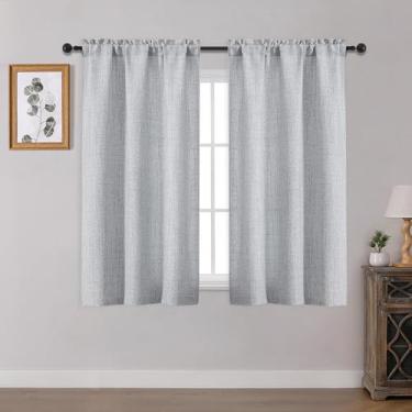 Imagem de OWENIE Cortinas curtas cinza para janela pequena, 113 cm de comprimento, conjunto de 2 painéis para quarto, sala de estar, banheiro, armário, porão, cortinas de cozinha curtas texturizadas com