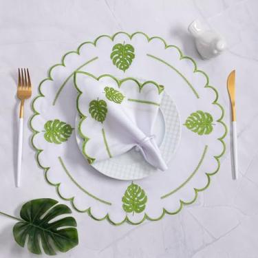 Imagem de Jogo Americano (50x35cm) e Guardanapo(35x35cm), Várias Estampas, 12 Peças: Mesa 6 lugares, Oxford Engomado, Mesa Posta (Costela de Adão- Branco)