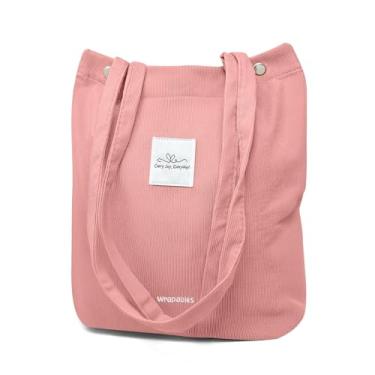 Imagem de Wrapables Bolsa de veludo cotelê Carry Joy, bolsa de ombro casual, Rosa claro, One Size, Bolsa de veludo cotelê Carry Joy, bolsa de ombro casual