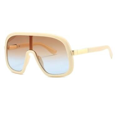Imagem de HCPIHF Óculos de sol grandes da moda, armação grande, gradiente, vintage, luxuoso, para mulheres e homens (bege, marrom e azul)