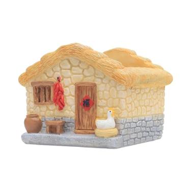 Imagem de ESTINTENG Vasos de flores carnudos de resina criativa de fazenda, varanda de pátio, decoração de paisagem, conjunto de flores em vaso de mesa - chalé de palha