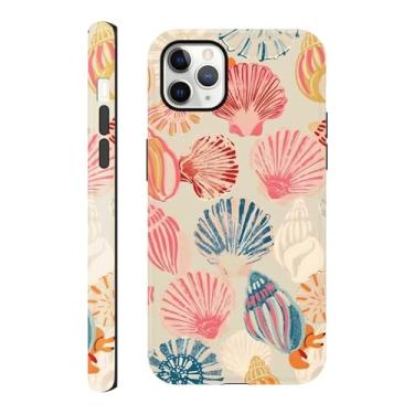 Imagem de Capa compatível com iPhone 11 Pro Max de 6,5 polegadas, capa dura de verão com arte de concha do mar rosa, capa rígida híbrida resistente a arranhões de 2 camadas para meninas mulheres e homens