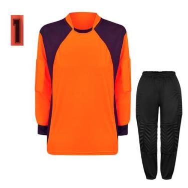 Imagem de Kit de Goleiro Infantil com Camisa e Calça Acolchoada - TRB, Laranja, 