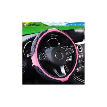 Imagem de Couslcd Capa de volante de couro de carro de 38 cm, acessórios automotivos, elástico, respirável, antiderrapante, protetor de roda macio para homens e mulheres, adequado para SUVs, caminhões, veículos