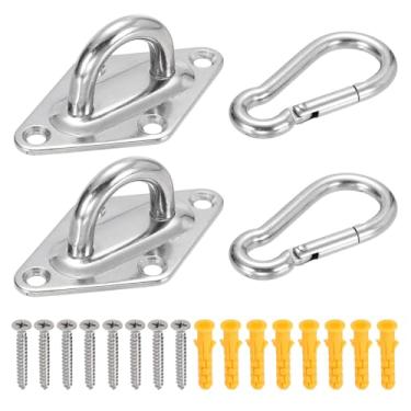 Imagem de PATIKIL M8 Ganchos de teto de aço inoxidável, placa de olhal, em forma de diamante, ganchos de grampo de ferragens marítimas resistentes com parafusos para redes, cadeiras suspensas, balanços, prata