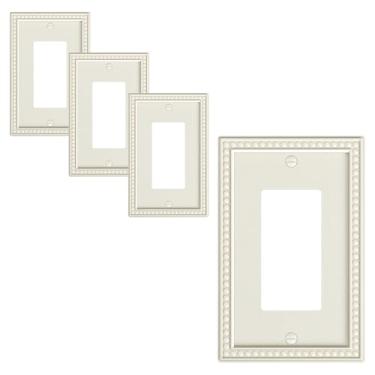 Imagem de TREEWELL Pacote com 4 placas decorativas de cobertura de tomada, placas decorativas para interruptores e tampas de tomada, policarbonato inquebrável durável, placas de parede de amêndoa clara para