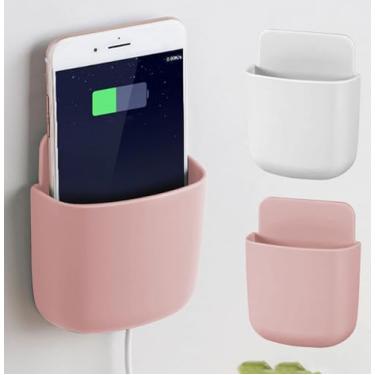 Imagem de Caixa de armazenamento de controle montada na parede para sala de estar ou quarto, caixa pequena para telefone e acessórios, branca, rosa