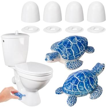 Imagem de Ovveroche Pacote com 6 tampas decorativas de parafuso de vaso sanitário inclui tampas de parafuso de vaso sanitário e capas de plástico branco universais decoração de banheiro de tartaruga fácil de