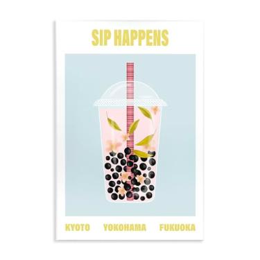 Imagem de Stupell Industries Arte de placa de parede Sip Happens Boba Tea, design por A Barefoot Stylist, 48 x 33