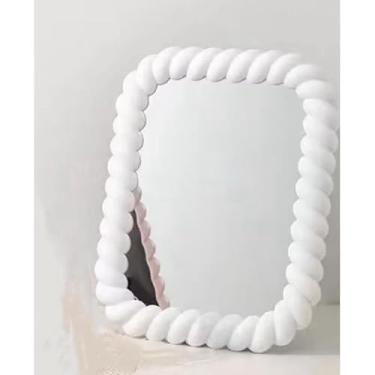 Imagem de Espelho de Mesa Aesthetic Decorativo com Suporte Dobrável – Espelho de Maquiagem Portátil para Quarto e Penteadeira (Modelo3 branco)