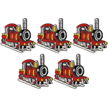 Imagem de Papapatch Conjunto 5 de pequenos mini trem a vapor fofo retrô desenho animado de motor infantil reparação de roupas bolsas decalque aplique decorativo ferro costurado em adesivos bordados (TRAIN-04