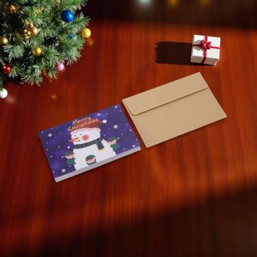 Imagem de 1 conjunto de cartão de felicitações de Natal boneco de neve de Natal com papel envelope azul escuro branco 12,7 x 8,4 cm