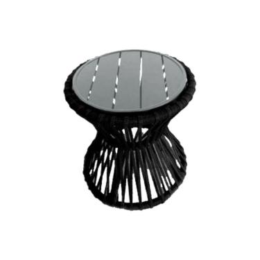 Imagem de Mesa De Centro Sol Em Corda Náutica E Base Em Alumínio Cinza 50cm Preta - Cor: Preto