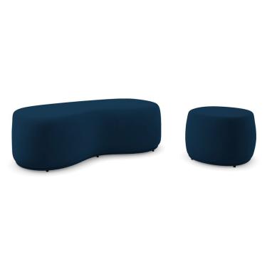 Imagem de Conjunto 02 Puffs Decorativos Living Aisha Orgânico Veludo Azul Marinho - Abmaza