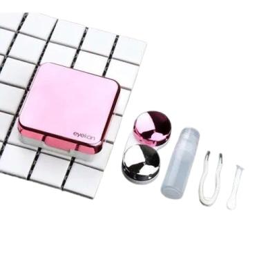 Imagem de Estojo porta lentes de contato com pinça solução espelho e ventosa (Rosa)