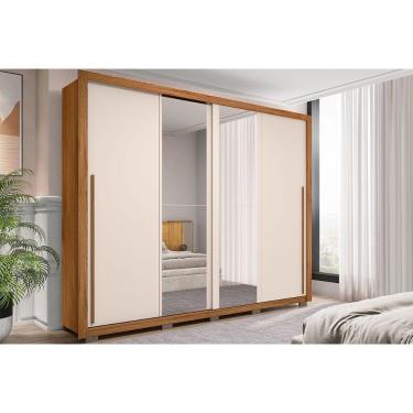 Imagem de Guarda Roupa 2 Portas De Correr C/ Espelho E 4 Gavetas Praticus Lux Freijo/off White - Caemmun