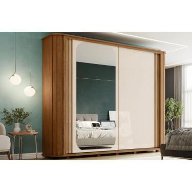 Imagem de Guarda Roupa 2 Portas De Correr (1 C/ Espelho) 2 6 Gavetas C/ Pés Mozzate Flex Nature/off White Ou Preto - Henn