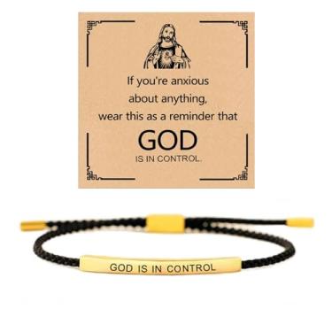 Imagem de ZCVFA Pulseira Inspire - God Is In Control, Aço Inoxidável Ajustável Fé Cristã Feito à Mão Pulseira Trançada com Motivação de Autoestima Joias para Mulheres e Homens, Adjustable, Aço inoxidável, Sem