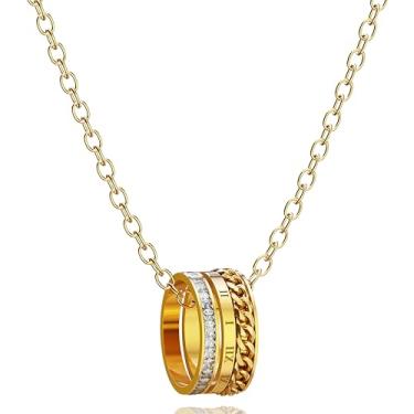 Imagem de Colar feminino com pingente delicado para mulheres, colar de ouro palted 18K, design simples, Large, Metal banhado a ouro 18k, Sem Pedra Preciosa