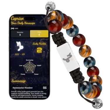 Imagem de Omniorna Pulseira NFC do zodíaco de Áries com horóscopo diário em tempo real - joia personalizada do mês de nascimento da astrologia, design de nó ajustável para todos os 12 signos do zodíaco