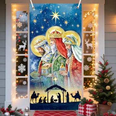 Imagem de Inisajace Three Kings Door Cover - 3 Kings Christmas Door Decorations, 3 King Day Large Front Door Cover Sign, Three Wise Men Holiday Backdrop Banner Supplies Decor for Home Office 3x6 Ft