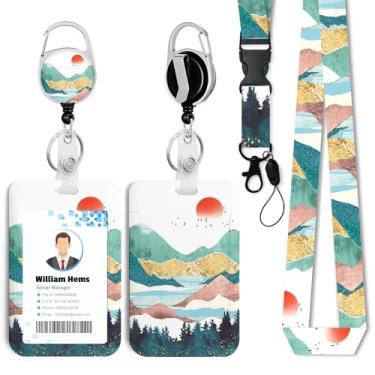Imagem de Porta-crachá Mountain ID com cordão breakaway e carretel retrátil resistente - chaveiro mosquetão giratório de 360° para mulheres, estudantes, professores, enfermeiros, uso no escritório