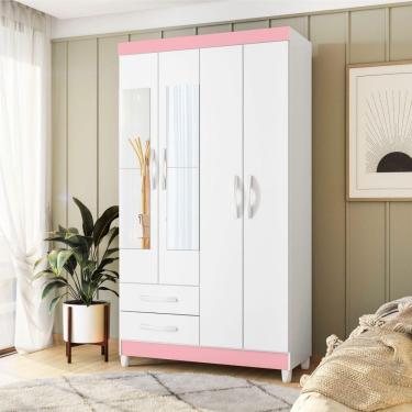 Imagem de Guarda Roupa Com Espelho Valentina Branco/titanium/azul Mate/rosa Mate