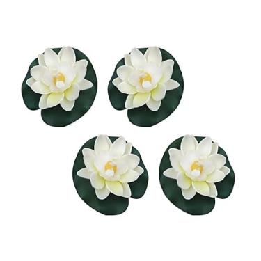 Imagem de 4 peças de flor de lótus de espuma flutuante artificial com enfeites de lírio de água, flores de lótus falsas realistas para pátio, lagoa, piscina, aquário, casa, jardim, decoração especial, decoração