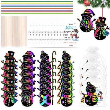 Imagem de Blurap 24 conjuntos de kit de papel de arte de raspar de Natal, lembrancinhas de festa de arco-íris de boneco de neve, cartões de papel de raspar com bastão de madeira, enfeites de presentes de Natal