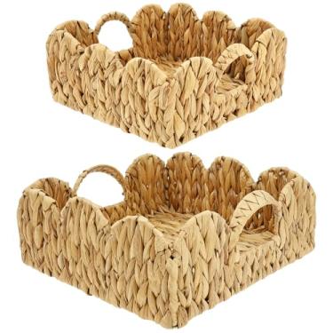 Imagem de DJAPWPX Conjunto de 2 cestas de armazenamento de algas marinhas, cesta de vime, caixa de algas marinhas, organizador de recipientes de palha de vime à mão, para casa, sala de estar, armário, quarto