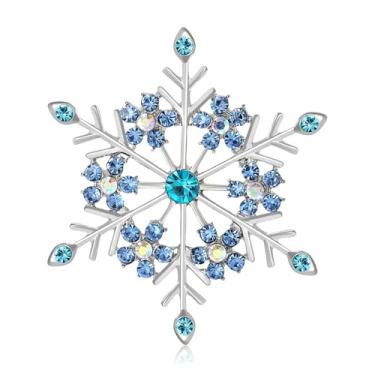 Imagem de RLHRNDE Broche de floco de neve de Natal para mulheres e homens delicados inverno aqua azul gelo azul-petróleo rosa zircônia cúbica acessórios de vestido de corpete crachá de natal aniversário joias