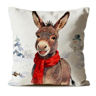 Imagem de CosxHabitat Capas de almofada de inverno de burro, presentes de pônei para meninas, mulheres, filhas, capas de almofada de burros para decoração de casa, 45 x 45 cm