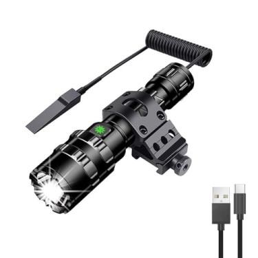 Imagem de WINDFIRE Lanterna tática ultra brilhante recarregável por USB, 5 modos de luz de rifle, lanterna militar brilhante com suporte de trilho Picatinny e interruptor de pressão, para atividades ao ar livre