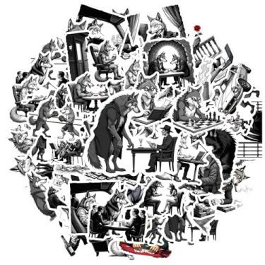 Imagem de 50 peças de adesivos de brinquedo Noir Wolf Mafia Crime S adesivos monocromáticos de PVC para telefone faça você mesmo, laptop, scrapbook, bicicleta, laptop, motocicleta, bagagem, telefone