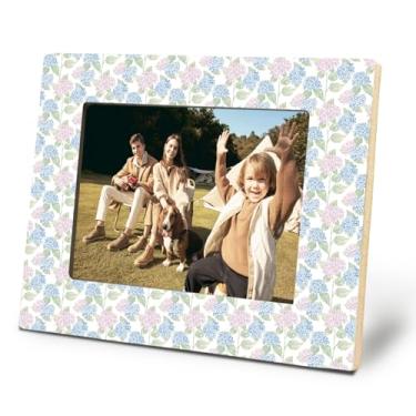 Imagem de Yomisex Porta-retrato de hortênsia 10 x 15 cm, moldura floral chinoiserie azul e rosa, porta-retratos botânicos rústicos de flores cottagecore para decoração de mesa e parede