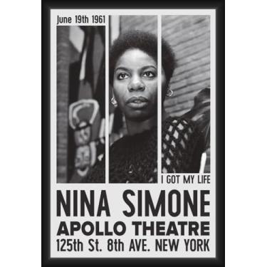 Imagem de BUY ART FOR LESS Pôster emoldurado oficialmente licenciado por Nina Simone/I Got My Life - 61 x 91 cm - Moldura de madeira projetada resistente com vidro plexi - Pronto para pendurar