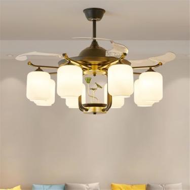Imagem de Ventilador de teto LED moderno e discreto, luxuoso para sala de estar, restaurante, quarto, escritório, casa de campo ou hotel, com controle remoto (J 8 lâmpadas, 1 unidade)