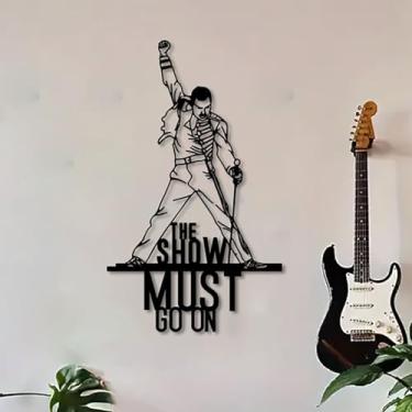 Imagem de cape leadwort Decoração de arte de parede de metal preto, arte de parede abstrata de músico, entusiasta da música rocker, pendurar em casa para cozinha, banheiro, sala de estar