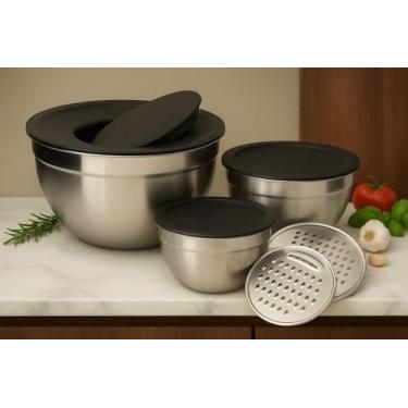 Imagem de Conjunto de Bowls Tigelas de Inox com Tampa Plástica e 3 Raladores - K80