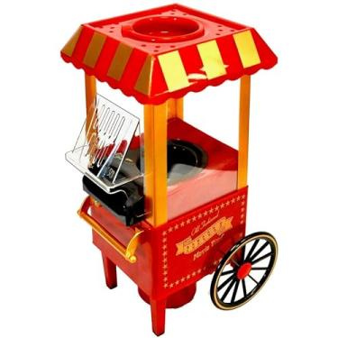 Imagem de Pipoqueira Elétrica Máquina de Pipoca Retrô Vintage, Carrinho Decorativo em Vermelho e Dourado, Estilo Cinema Clássico Nostalgia Sem Óleo