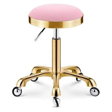 Imagem de BSNANCA Banqueta redonda para salão de beleza com rodinhas de couro hidráulico resistente altura ajustável banco de trabalho carga 150 kg (azul) (rosa)