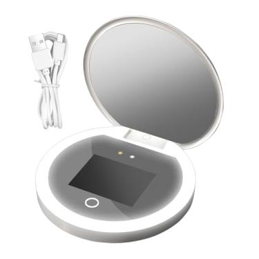 Imagem de Câmera UV para teste de proteção solar – Espelho de maquiagem compacto – Câmera UV inteligente dobrável com luzes LED reguláveis, ampliação dupla face 2X para carro, viagem, casa