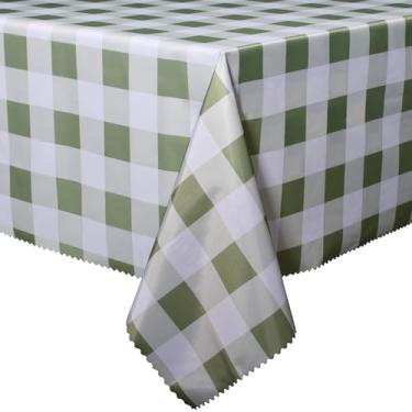 Imagem de HX&OD Toalha de mesa de PVC, toalha de mesa 100% impermeável, à prova de óleo, capas de mesa resistentes e limpáveis para jantar/acampamento/piquenique/ao ar livre (verde, 178 x 304,8 cm)