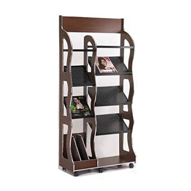 Imagem de GAORUIFENG Porta-revistas em pé Rack de madeira para revistas, suporte de revistas, expositor criativo, para exibição de exposição, recepção de feira, suporte de jornal