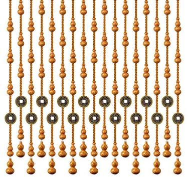 Imagem de OKUOKA Cortinas cortina de contas cabaça de madeira maciça antisséptico cortado cortina suspensa ecologicamente correta, vários tamanhos personalizáveis (cor: bege, tamanho: 80 x 155 cm-35 raízes)