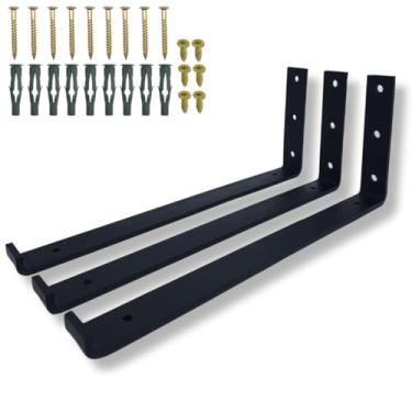 Imagem de 3 Suportes Formato L Cantoneira 30cm Design Multiso Mão Francesa Aço Alta Durabilidade (Preto)