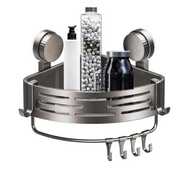 Imagem de Rack de armazenamento triangular de sucção – Prateleira de chuveiro montada na parede, suporte organizador removível, prateleira de canto de grande capacidade à prova de ferrugem para banheiro