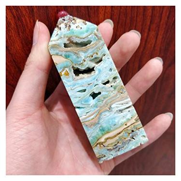 Imagem de Cheio de textura natural cru calcita caribenha azul celeste cristais hemimorfita ponto obelisco quartzo pedras preciosas e minerais torre decoração de casa pedras de quartzo (tamanho: 140-180g)