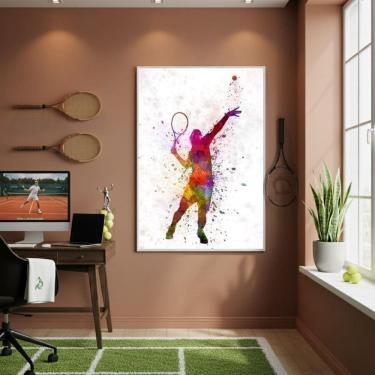 Imagem de Quadro Decorativo Moço Jogando Tênis-70X50Cm Mold Preta